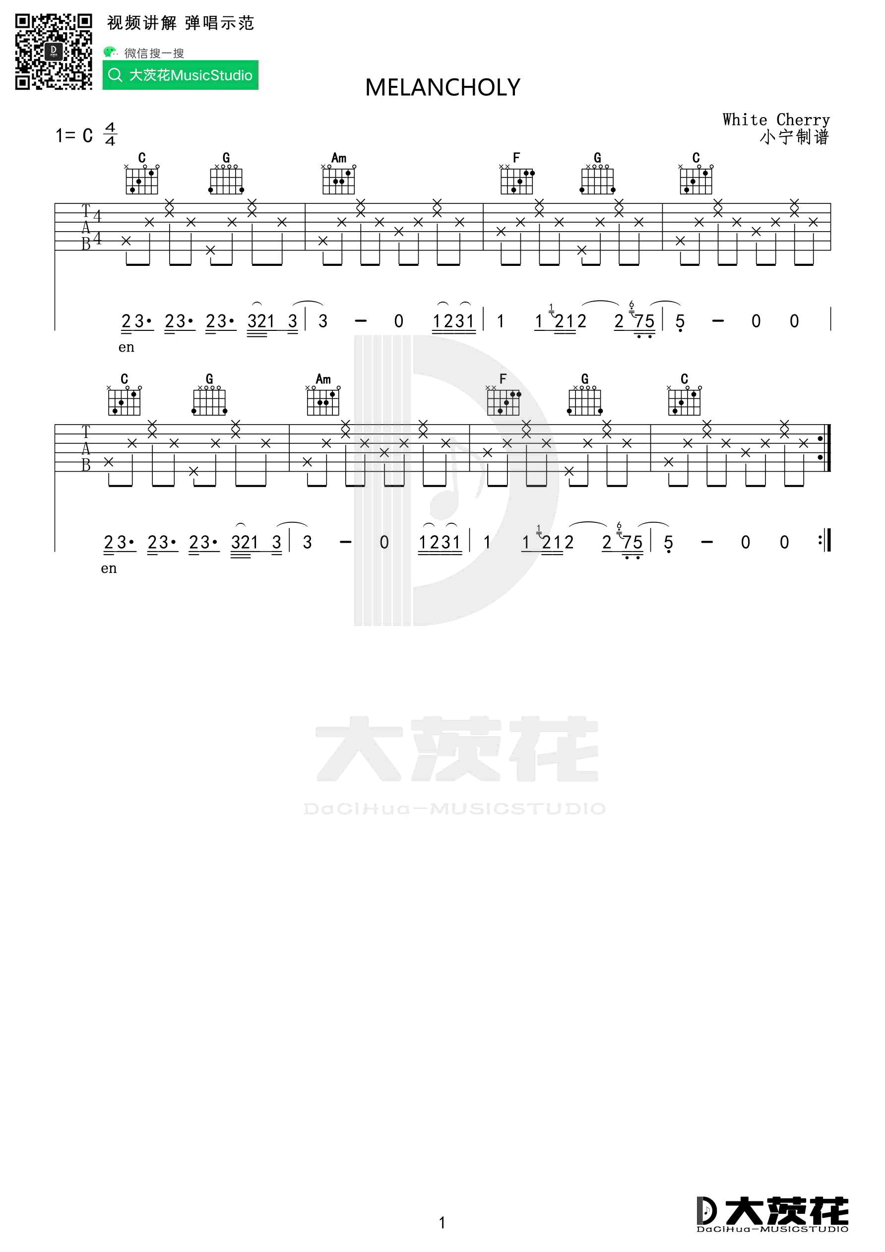 melancholy指弹谱吉他谱独奏曲吉他图片谱1张