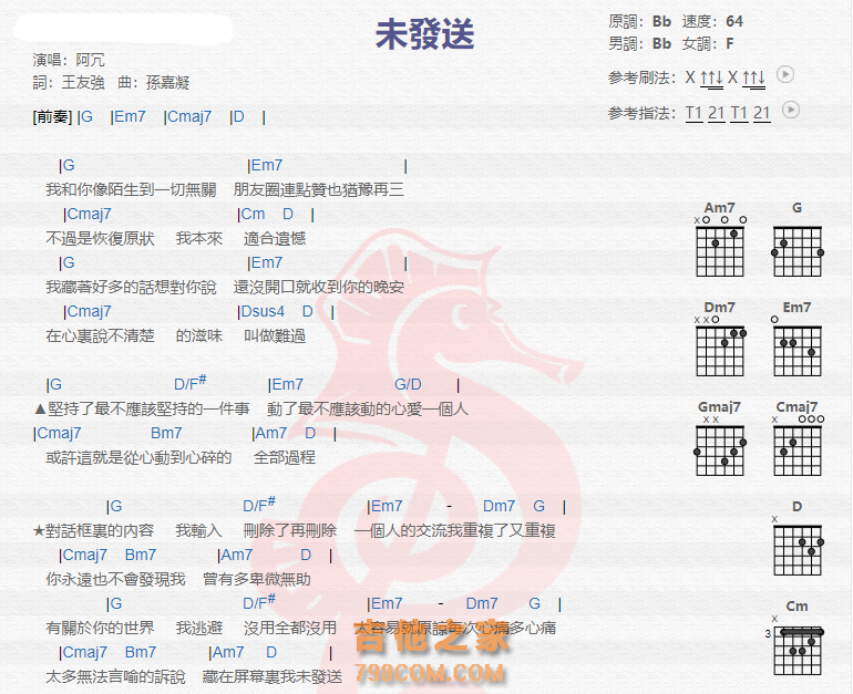 未发送吉他谱阿冗吉他图片谱2张