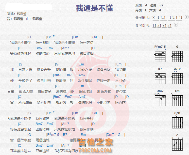 我还是不懂吉他谱魏嘉莹吉他图片谱2张