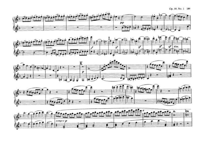 F大调第七弦乐四重奏 String Quartet No.7 in F Major Op.59钢琴谱