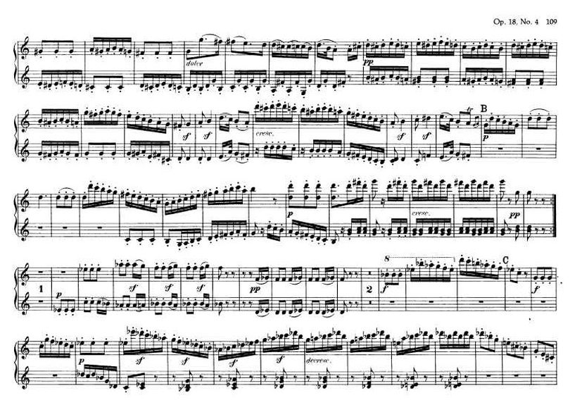 c小调第四弦乐四重奏 String Quartet No.4 in c Minor Op.18钢琴谱