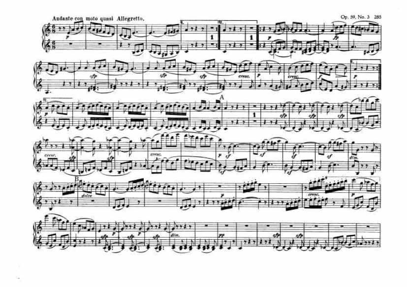 C大调第九弦乐四重奏 String Quartet No.9 in C Major Op.59钢琴谱