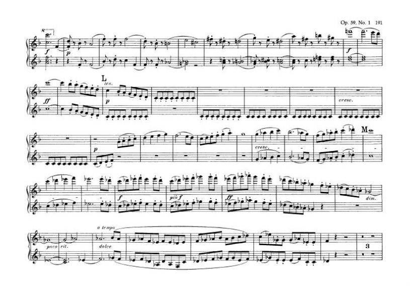 F大调第七弦乐四重奏 String Quartet No.7 in F Major Op.59钢琴谱