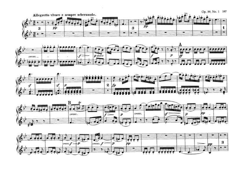 F大调第七弦乐四重奏 String Quartet No.7 in F Major Op.59钢琴谱