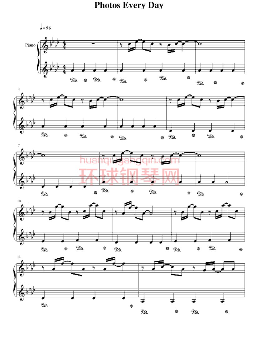 IPhone5 广告背景音乐《Photos Every Day》钢琴谱