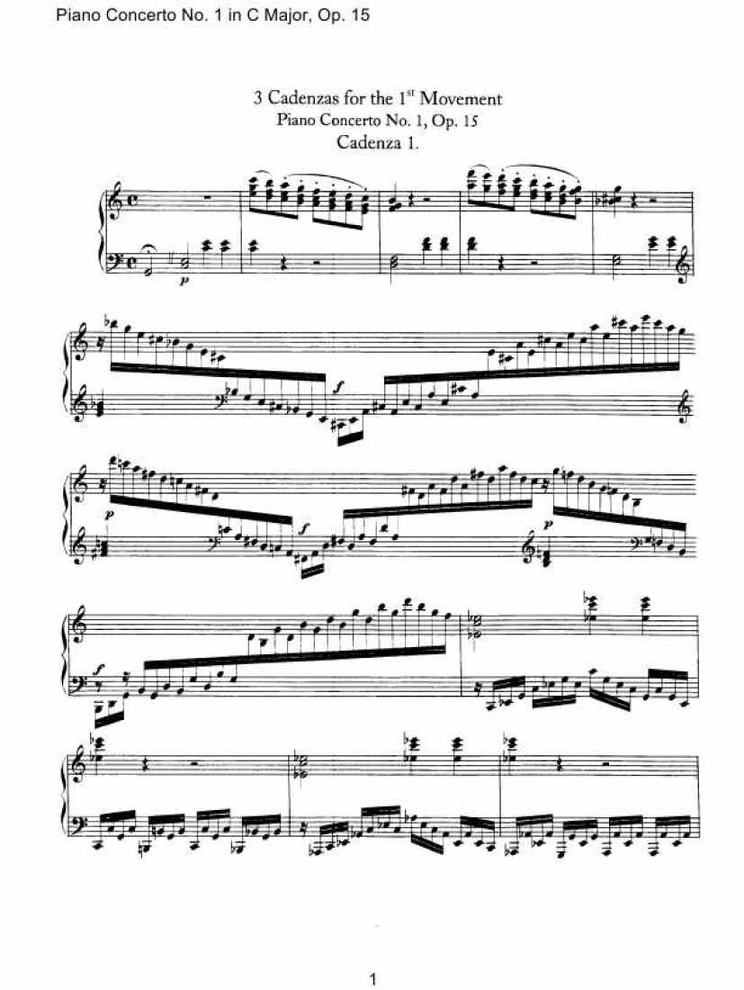 Cadenzas to Beethoven s Piano Concerto No[1].1 Op.15 华彩段（原版、戈多夫斯基、肯普夫版）钢琴谱