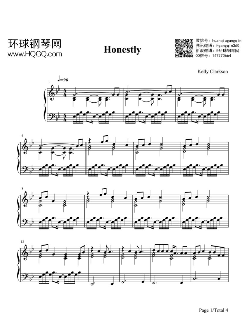 Honestly钢琴谱