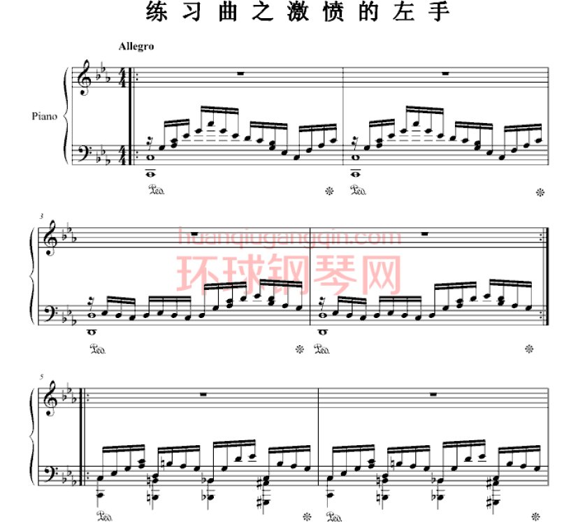 练习曲之激愤的左手钢琴谱