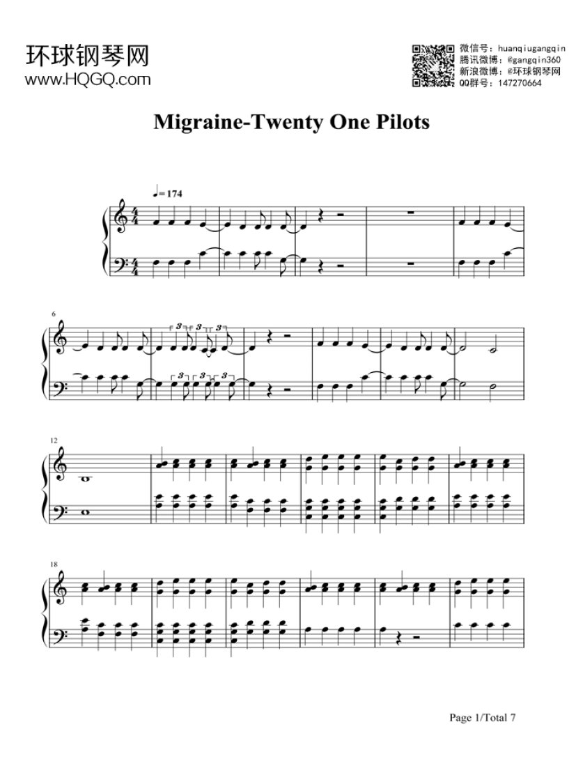 Migraine钢琴谱