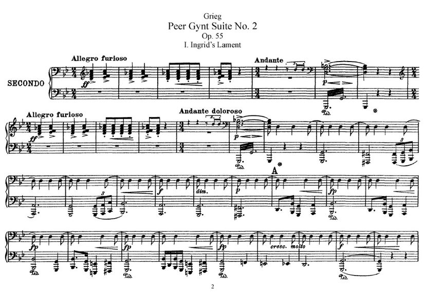 Peer Gynt Suite no.2钢琴谱