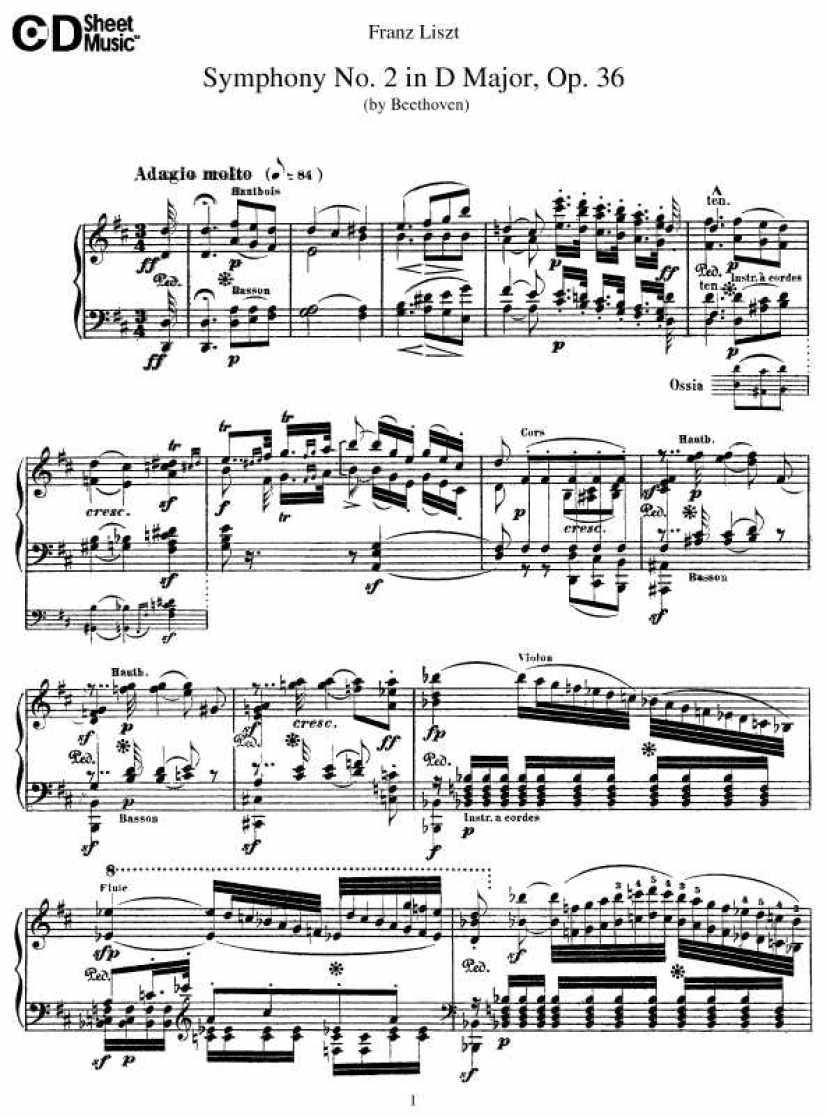 D大调第二交响曲 Symphony No.2 in D Major Op.36钢琴谱