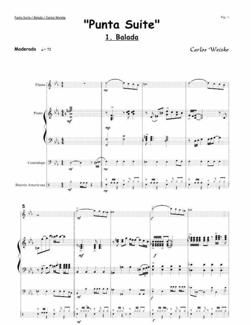 Punta Suite (Suite For Piano, Flute, Double Bass And Drums钢琴谱