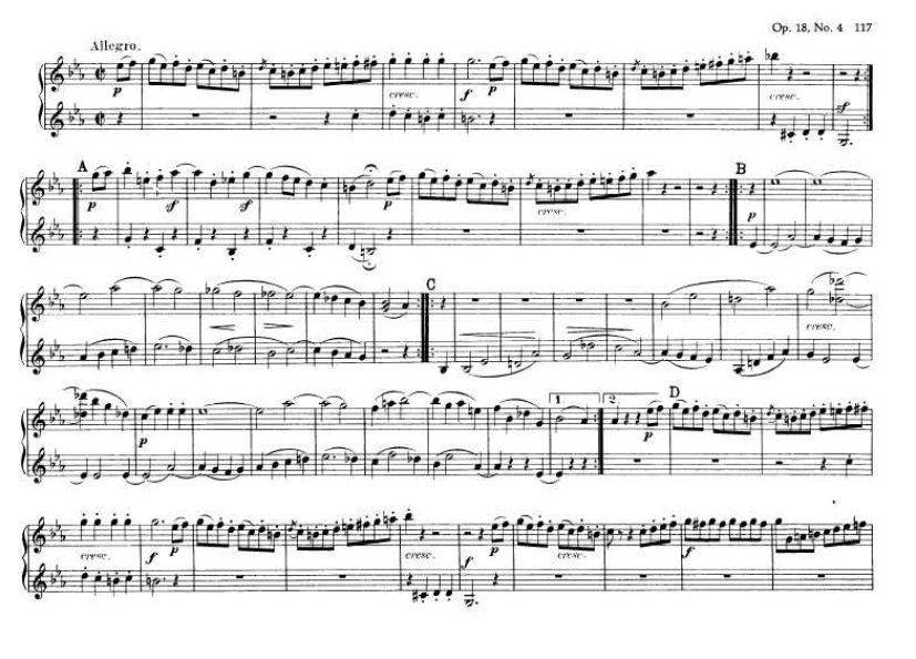 c小调第四弦乐四重奏 String Quartet No.4 in c Minor Op.18钢琴谱