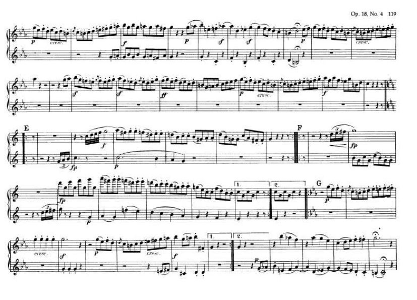 c小调第四弦乐四重奏 String Quartet No.4 in c Minor Op.18钢琴谱