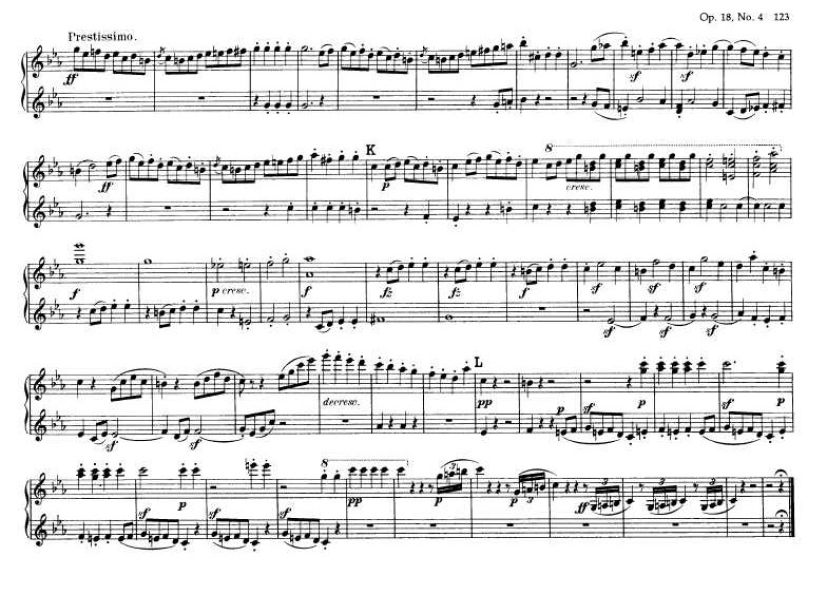 c小调第四弦乐四重奏 String Quartet No.4 in c Minor Op.18钢琴谱