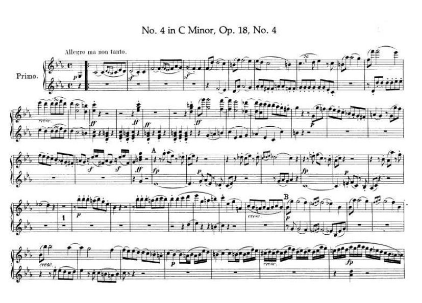 c小调第四弦乐四重奏 String Quartet No.4 in c Minor Op.18钢琴谱