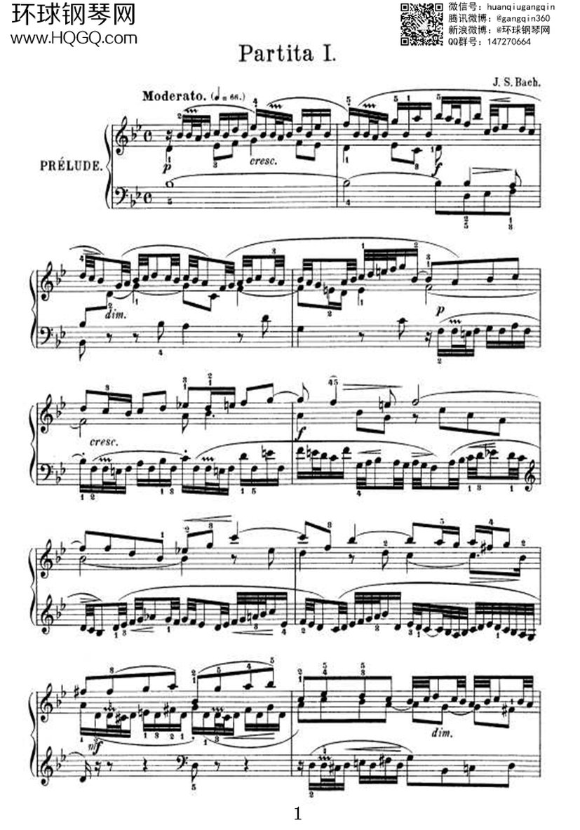 PARTITA 1（选自《6首帕蒂塔 Six Partitas BWV 825钢琴谱