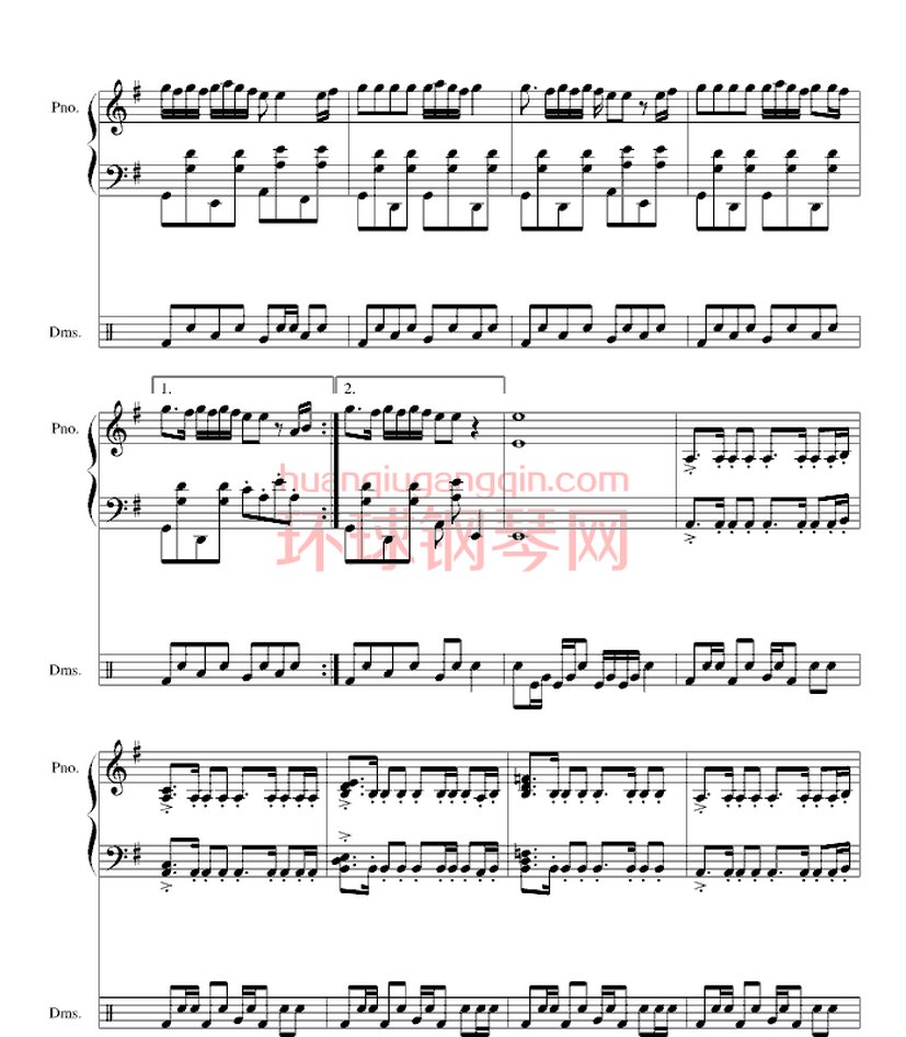 愤怒的小鸟里约版BGM（钢琴架子鼓）钢琴谱