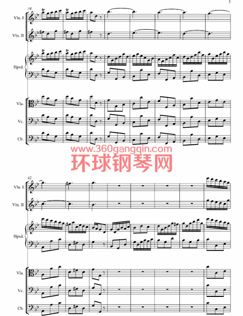 羽管键琴协奏曲 第三乐章 有节制的快板钢琴谱