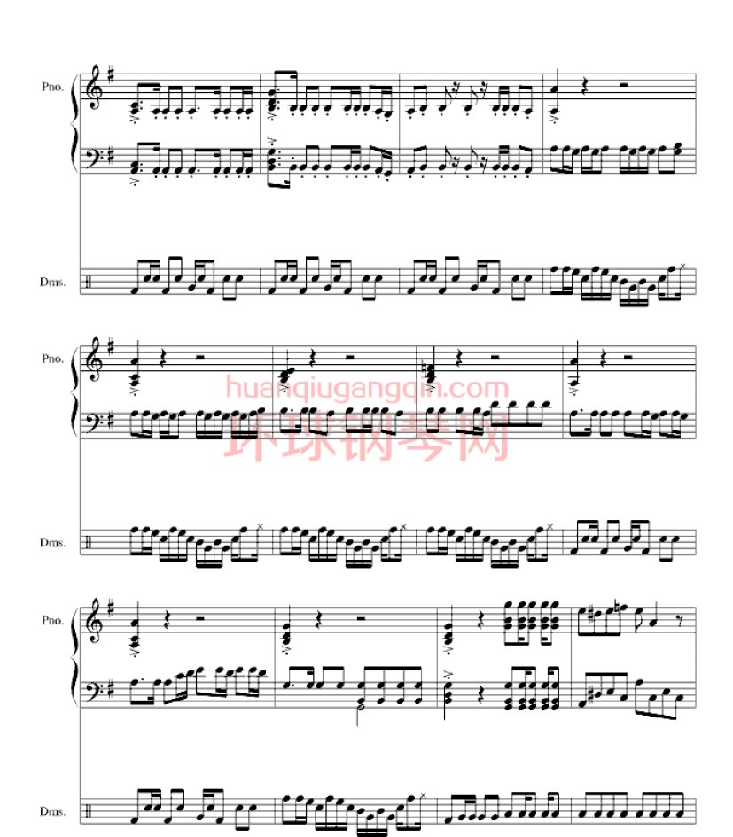 愤怒的小鸟里约版BGM（钢琴架子鼓）钢琴谱