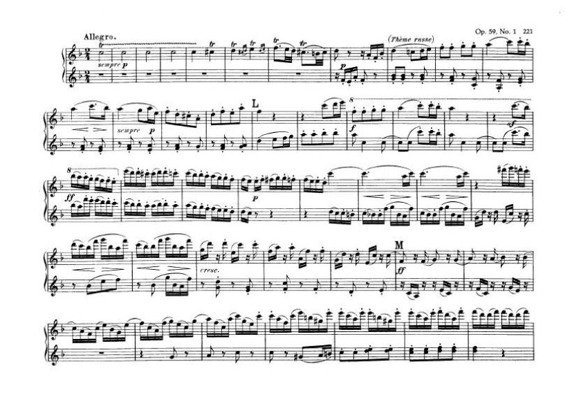 F大调第七弦乐四重奏 String Quartet No.7 in F Major Op.59钢琴谱