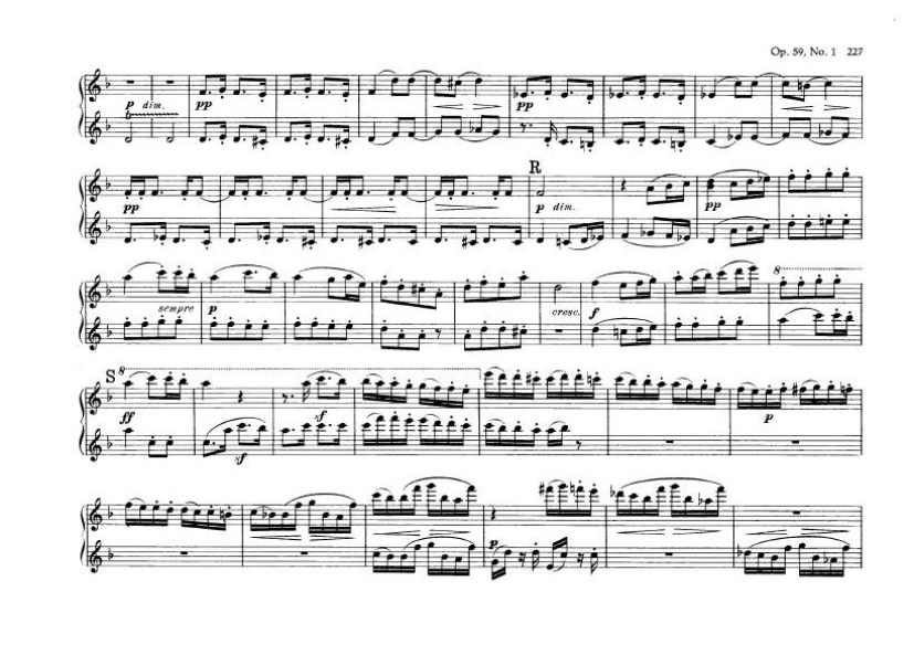 F大调第七弦乐四重奏 String Quartet No.7 in F Major Op.59钢琴谱