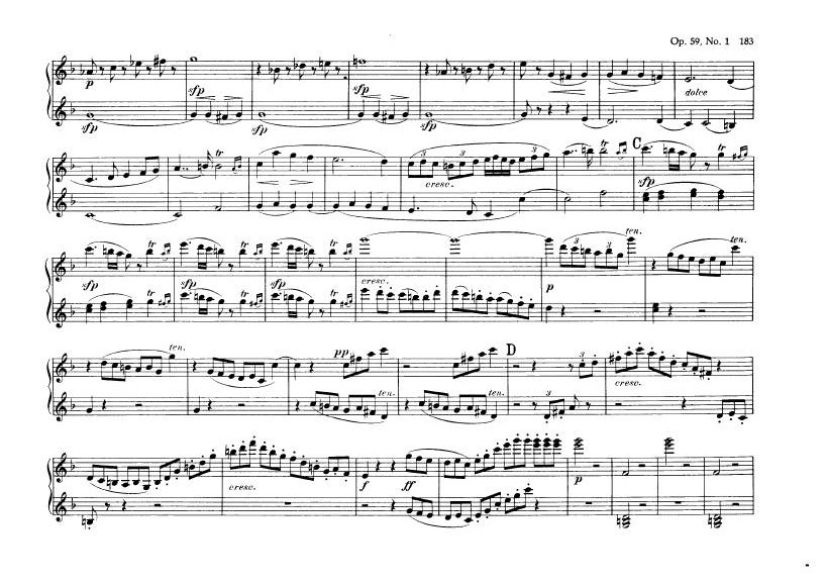 F大调第七弦乐四重奏 String Quartet No.7 in F Major Op.59钢琴谱