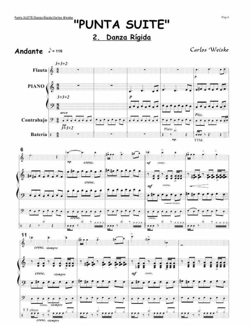 Punta Suite (Suite For Piano, Flute, Double Bass And Drums钢琴谱