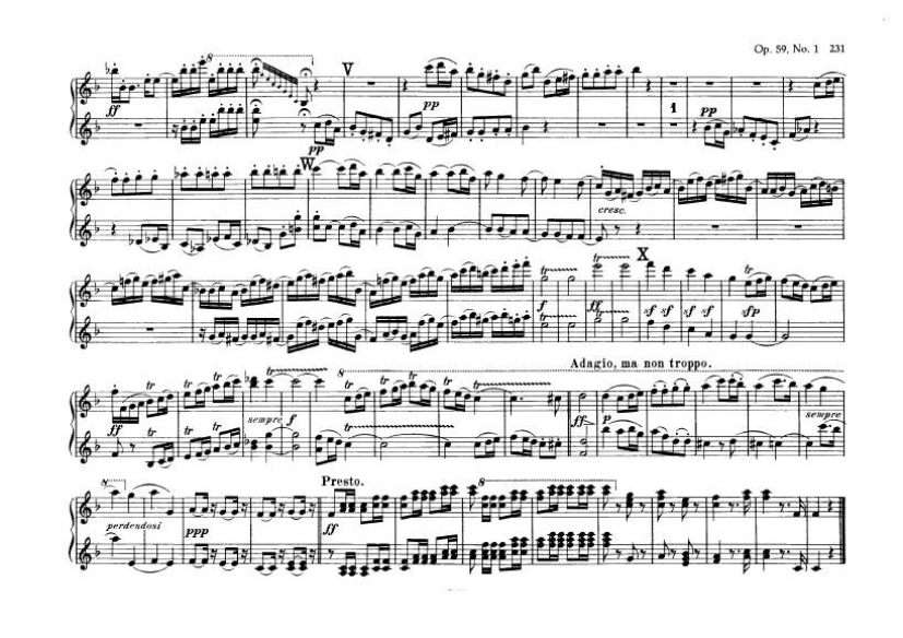 F大调第七弦乐四重奏 String Quartet No.7 in F Major Op.59钢琴谱