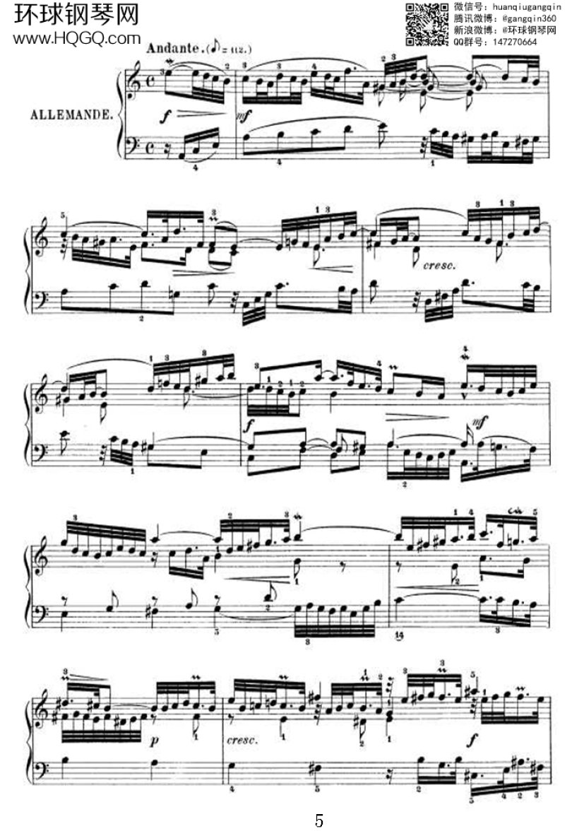 PARTITA 3（选自《6首帕蒂塔 Six Partitas BWV 825钢琴谱