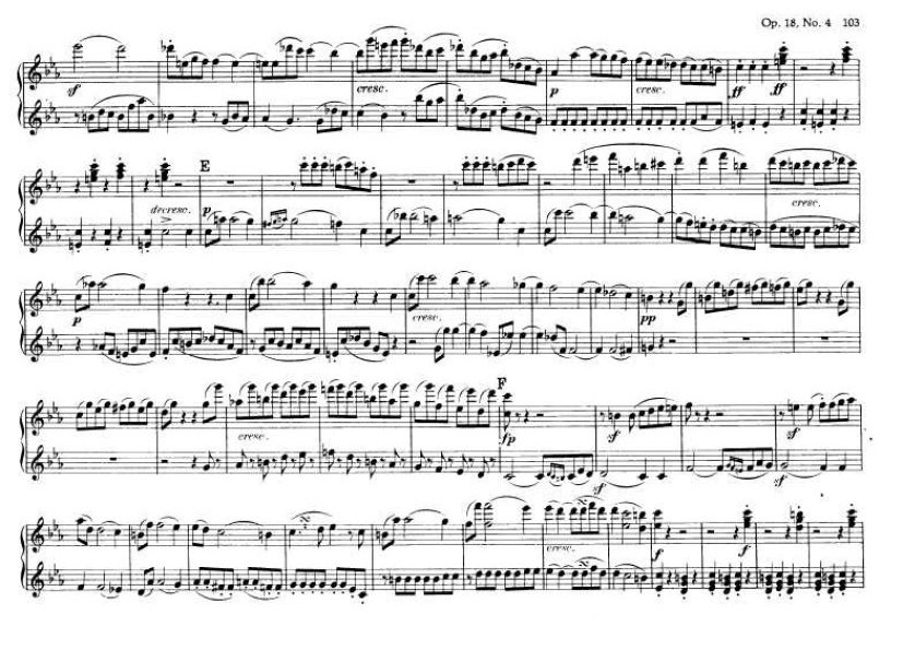 c小调第四弦乐四重奏 String Quartet No.4 in c Minor Op.18钢琴谱