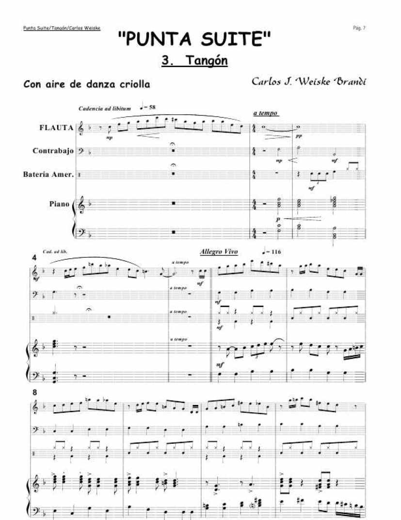 Punta Suite (Suite For Piano, Flute, Double Bass And Drums钢琴谱