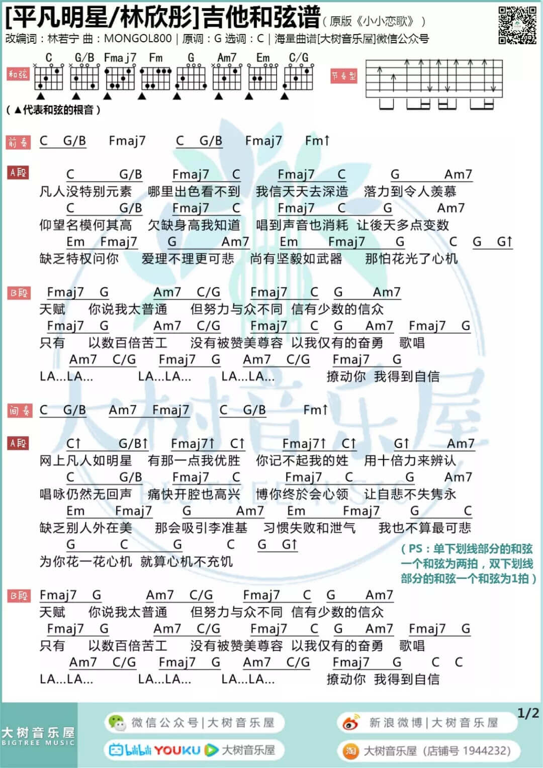 《平凡明星吉他谱》__吉他图片谱2张 图1