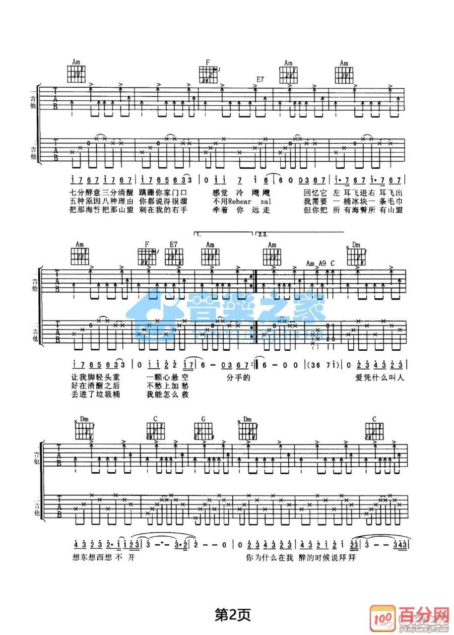 酒醉的探戈2001吉他譜動力火車吉他圖片譜4張
