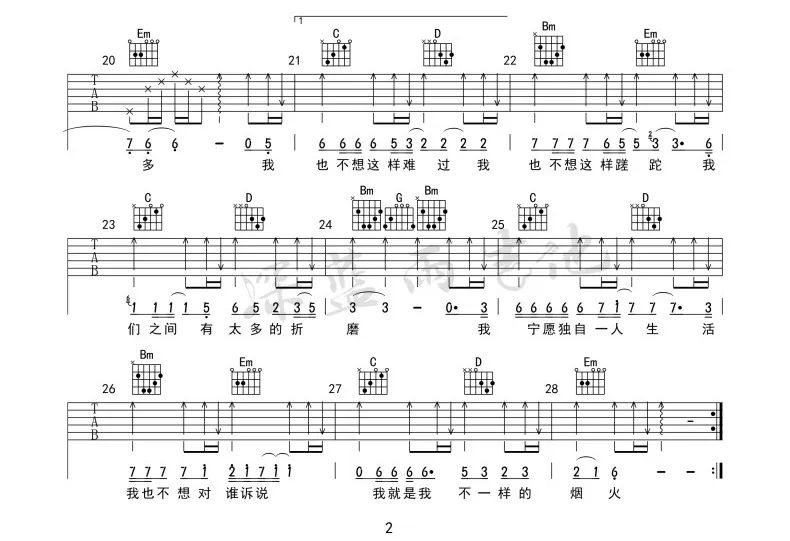 《我也不想这样难过吉他谱》__吉他图片谱2张 图2