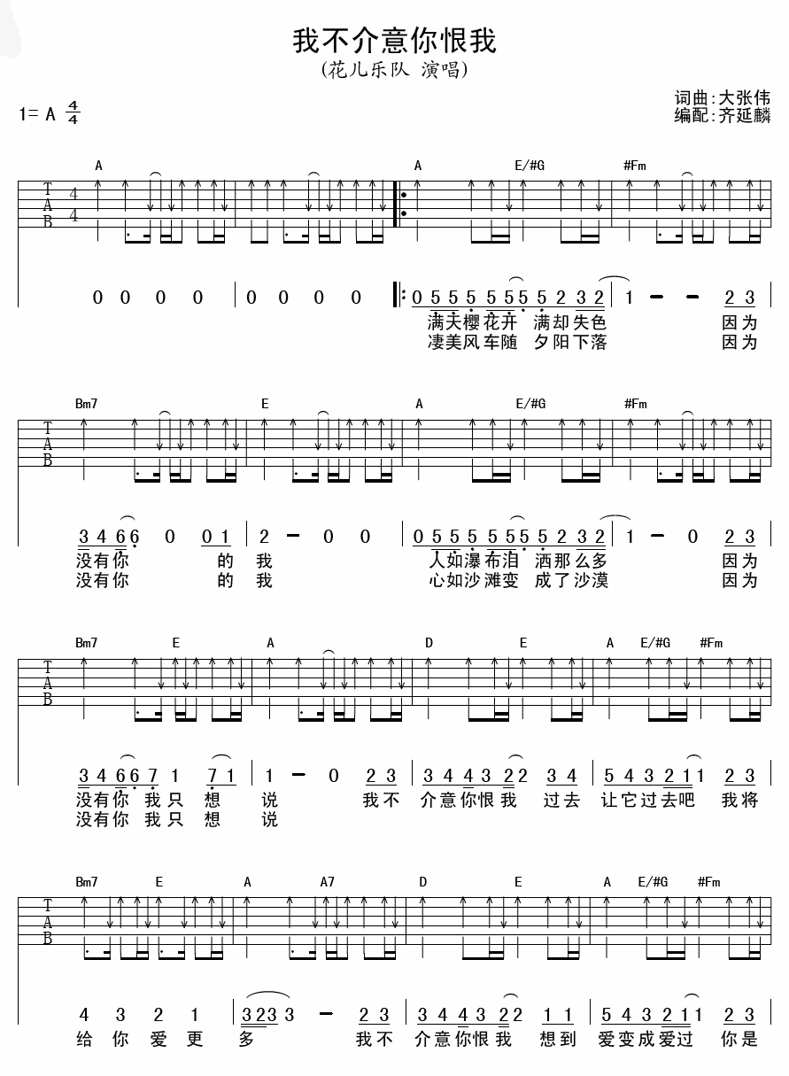 《我不介意你恨我吉他谱》__吉他图片谱2张 图1