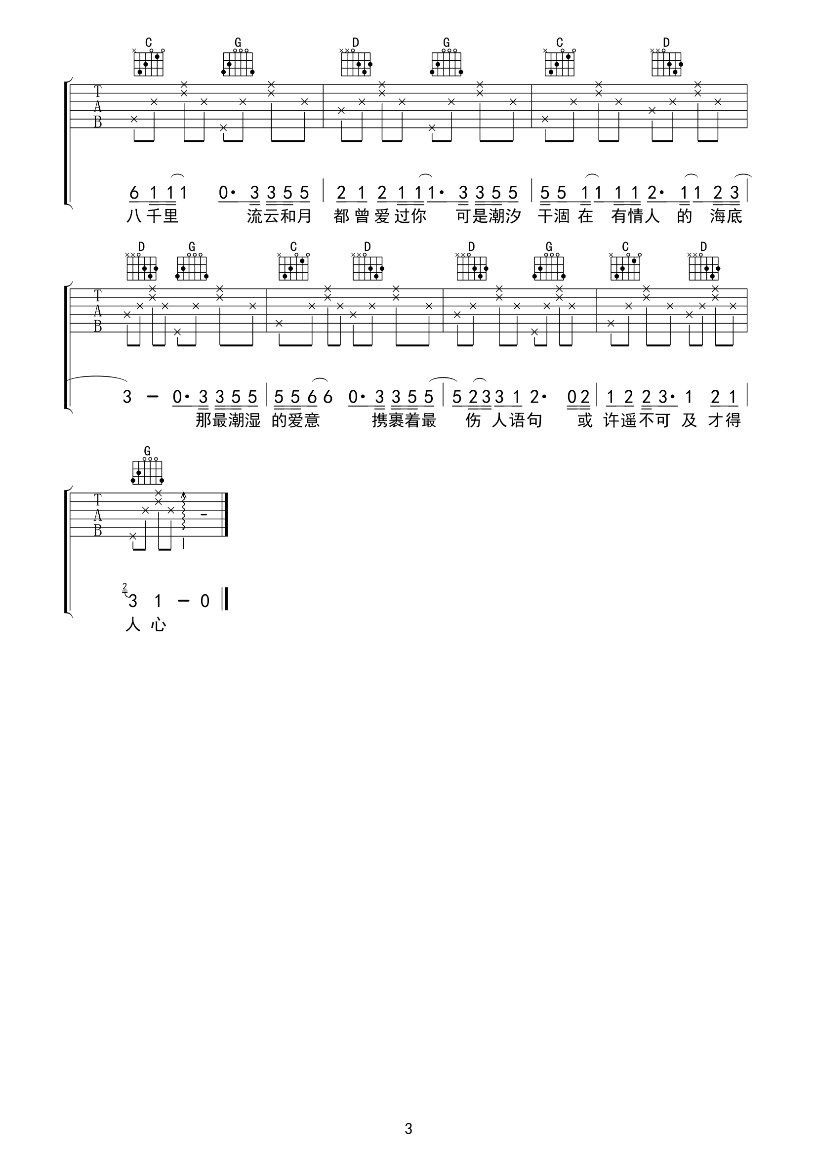 《风吹过八千里吉他谱》_苏星婕_G调_吉他图片谱3张 图3
