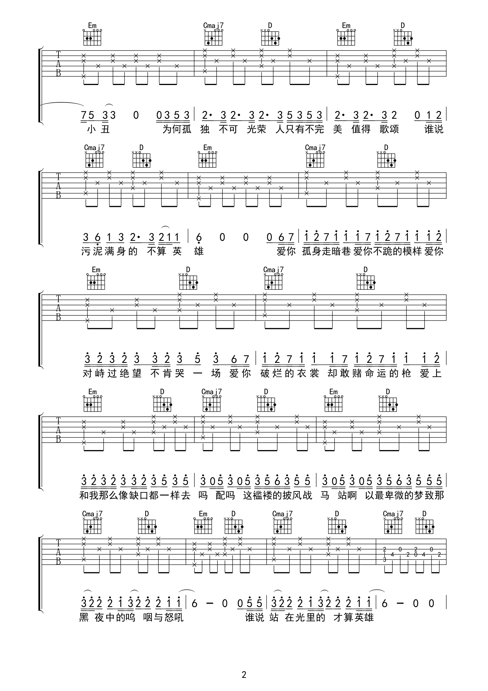 《孤勇者吉他谱》_陈奕迅_B调_吉他图片谱5张 图2