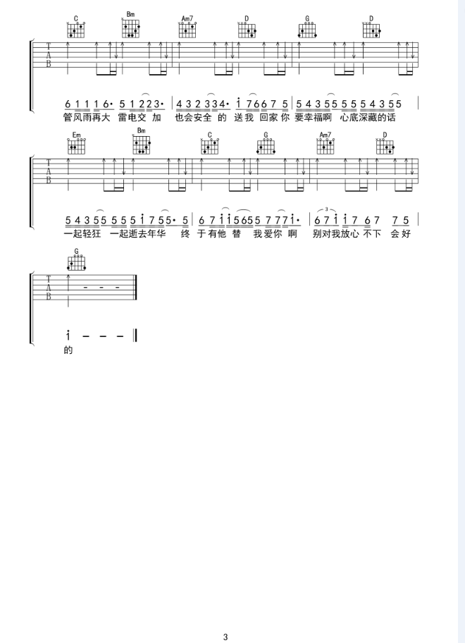 《闺蜜的话吉他谱》_张诗莉_G调_吉他图片谱3张 图3