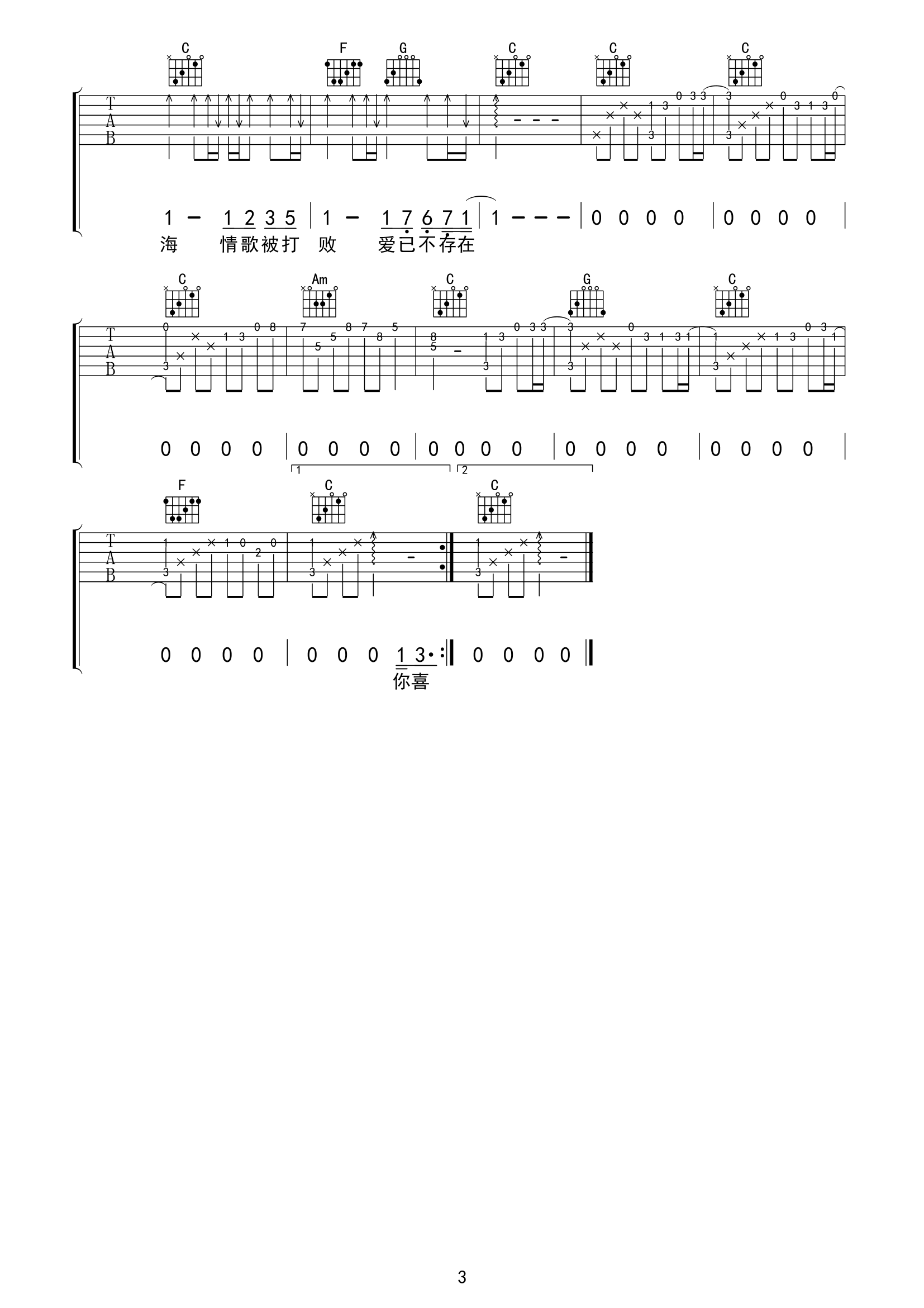 《花海吉他谱》_周杰伦_C调_吉他图片谱3张 图3