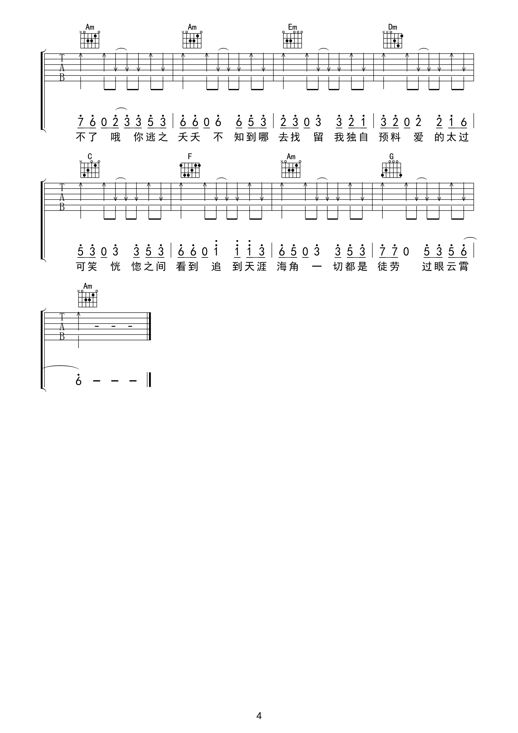 《逃之夭夭吉他谱》_张禾禾_D调_吉他图片谱4张 图4