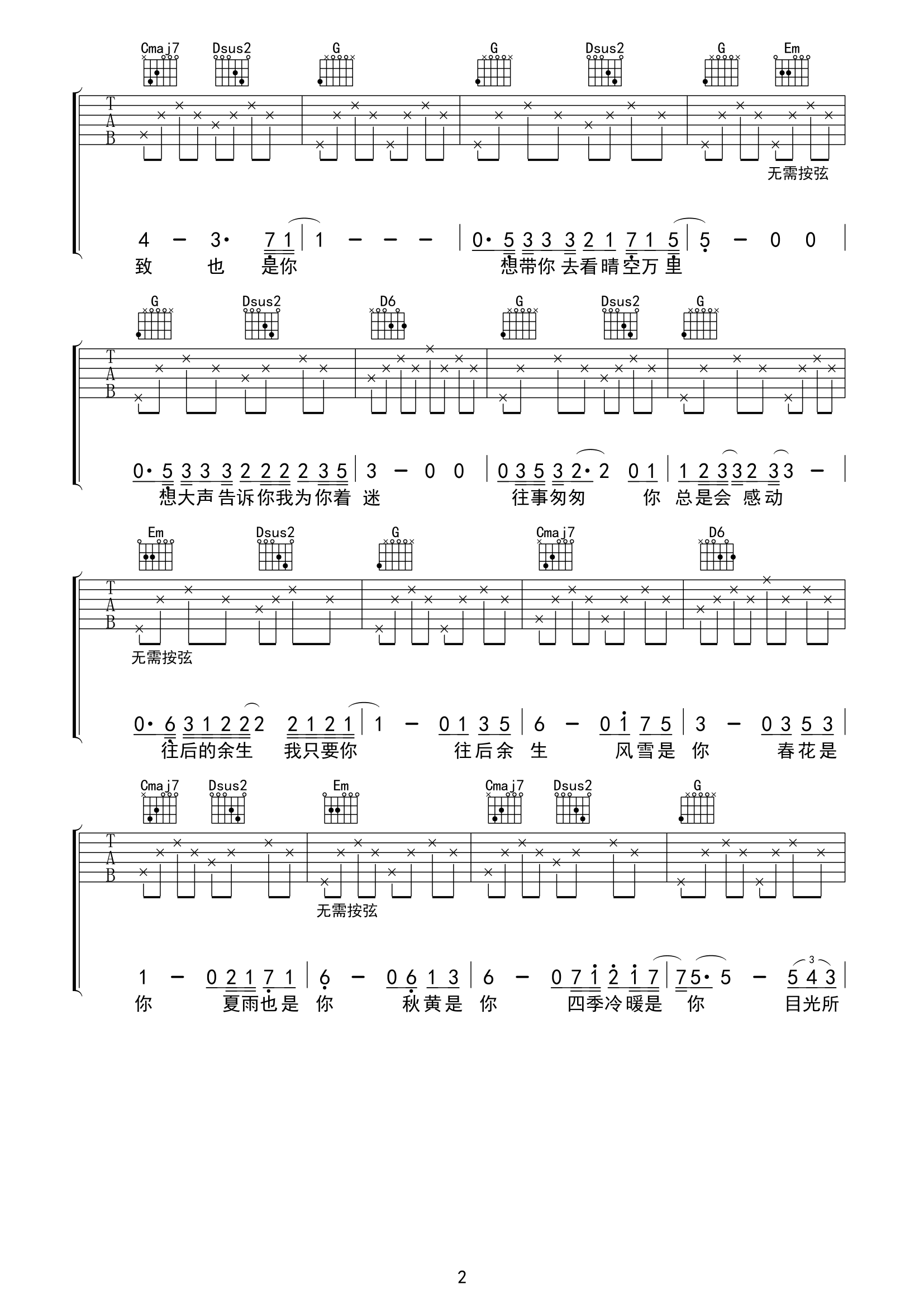 《往后余生吉他谱》_马良_简单版_G调_吉他图片谱3张 图2