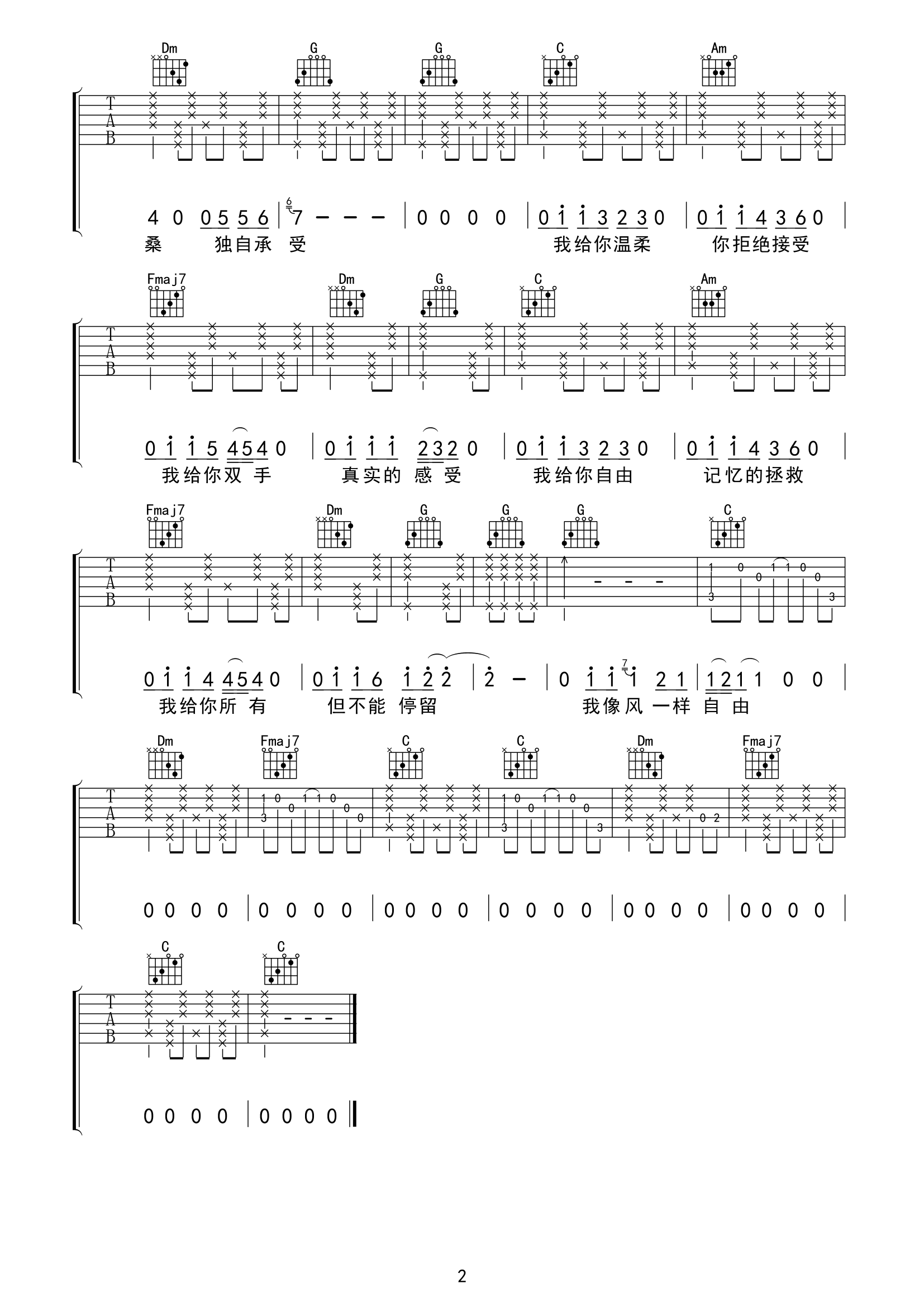 《像风一样自由吉他谱》_许巍_C调_吉他图片谱2张 图2