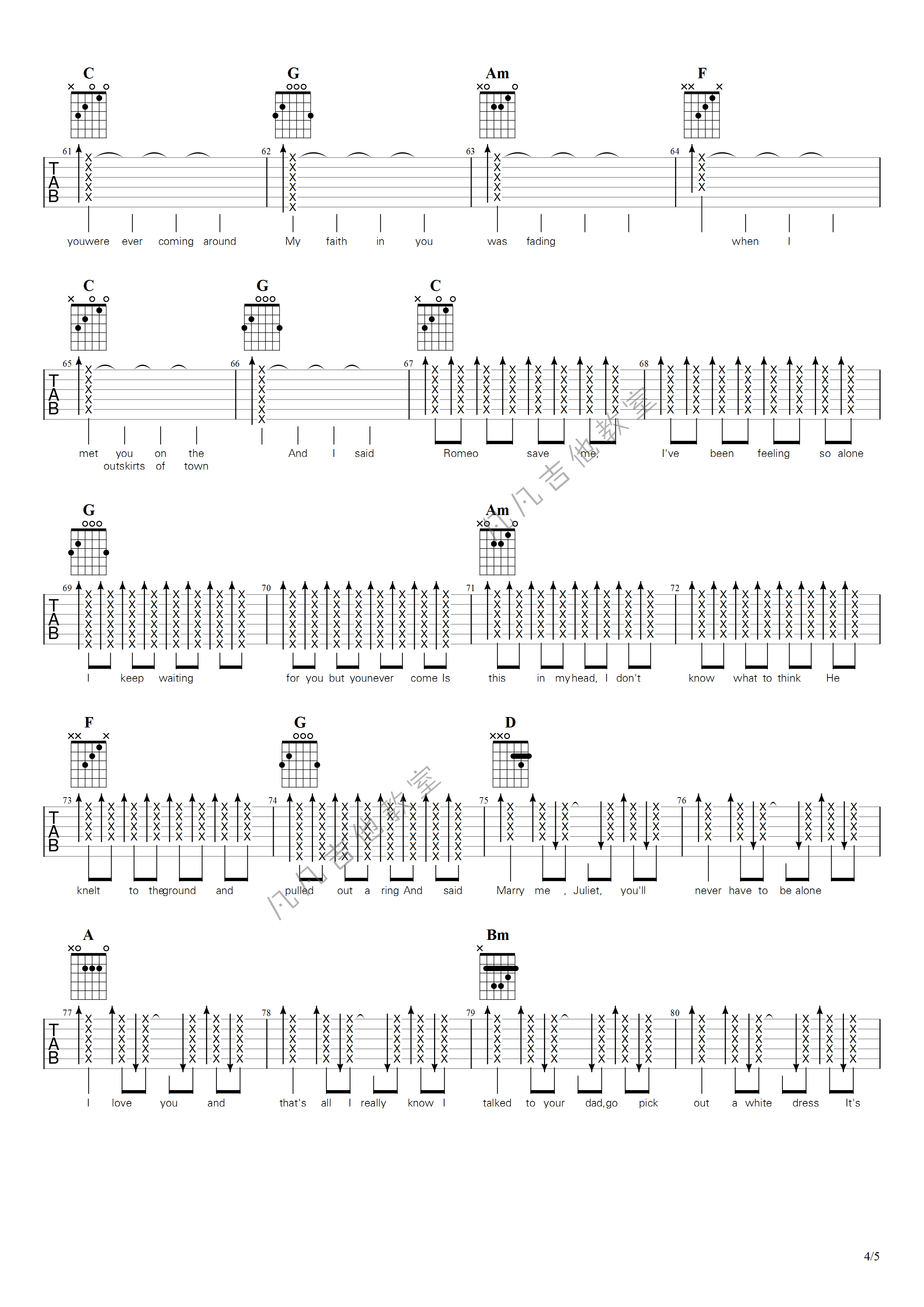 《Love Story吉他谱》_Taylor swift_C调_吉他图片谱5张 图4