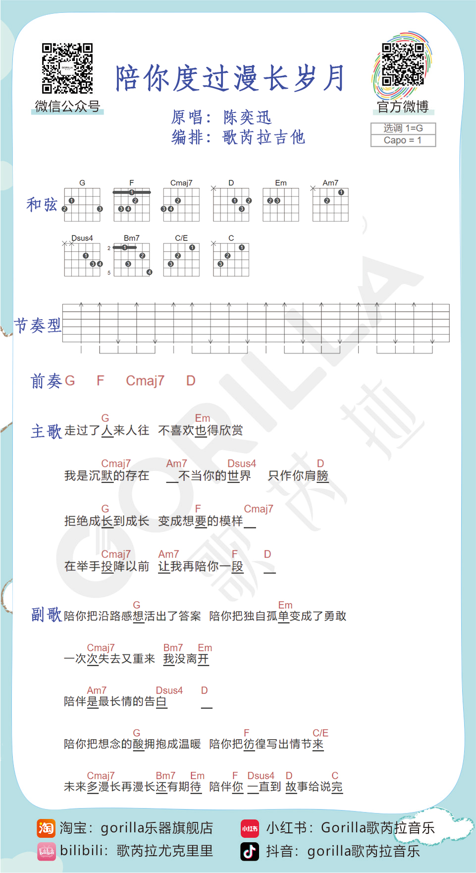 《陪你度过漫长岁月吉他谱》_陈奕迅_G调_吉他图片谱1张 图1