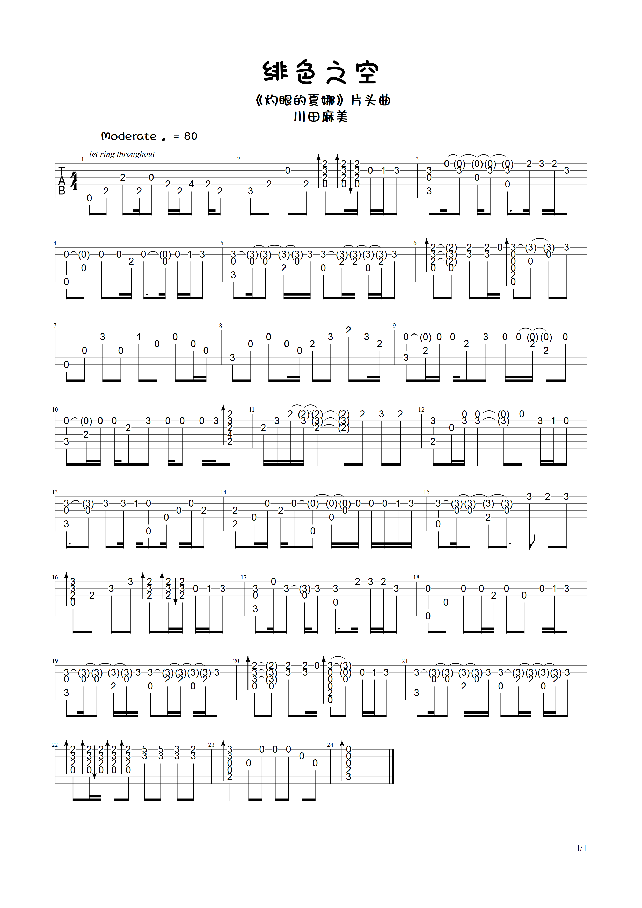 哆啦A梦吉他谱-指弹六线谱-日本经典动漫-曲谱热