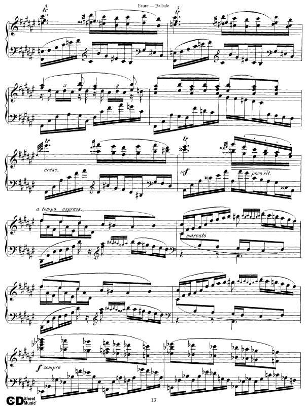 叙事曲 Ballade for Piano and Orchestra Op.19钢琴谱