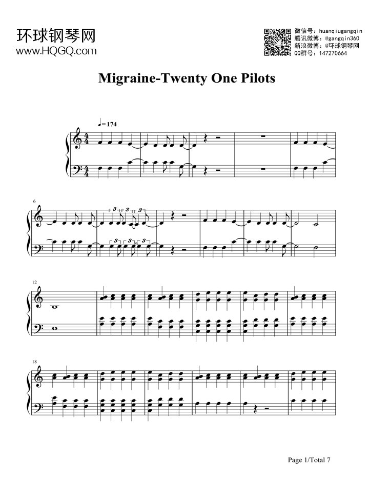 Migraine钢琴谱