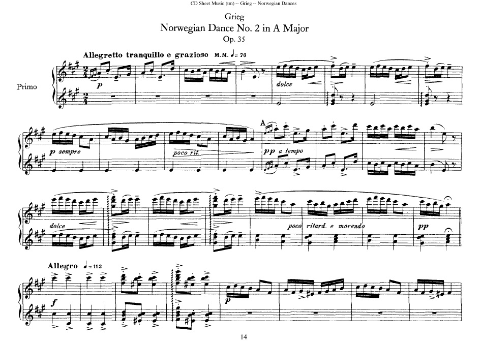 4首挪威舞曲 4 Norwegian Dances Op.35钢琴谱