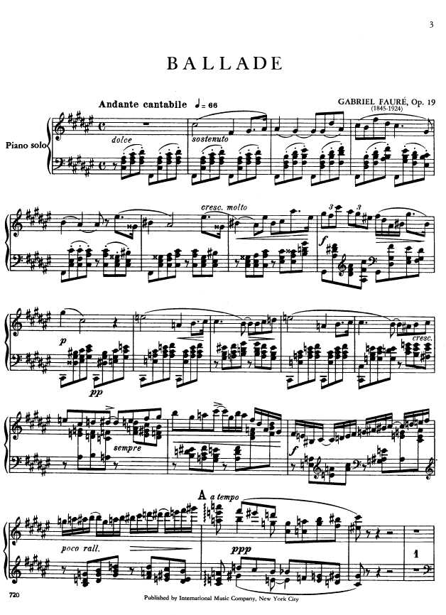 叙事曲 Ballade for Piano and Orchestra Op.19钢琴谱